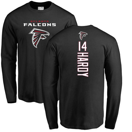 Atlanta Falcons Men Black Justin Hardy Backer NFL Football #14 Long Sleeve T Shirt